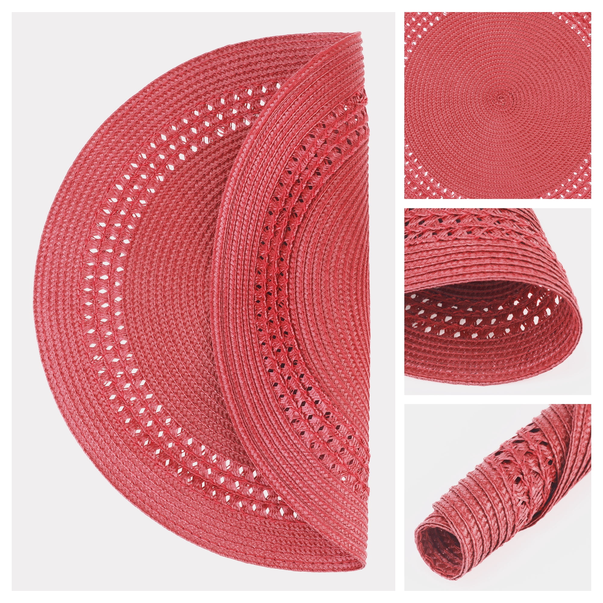 Unique Bargains Farmhouse Round Placemats Set of 6 Woven Placemats Red