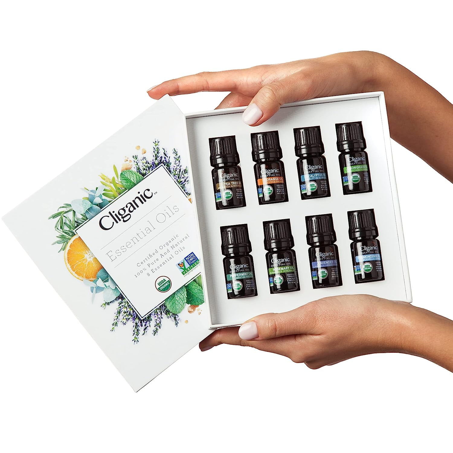 Cliganic Organic Aromatherapy Essential Oils Gift Set (Top 8), 100% Pure -  Peppermint, Lavender, Eucalyptus, Tea Tree, Lemongrass, Rosemary,  Frankincense & Orange 