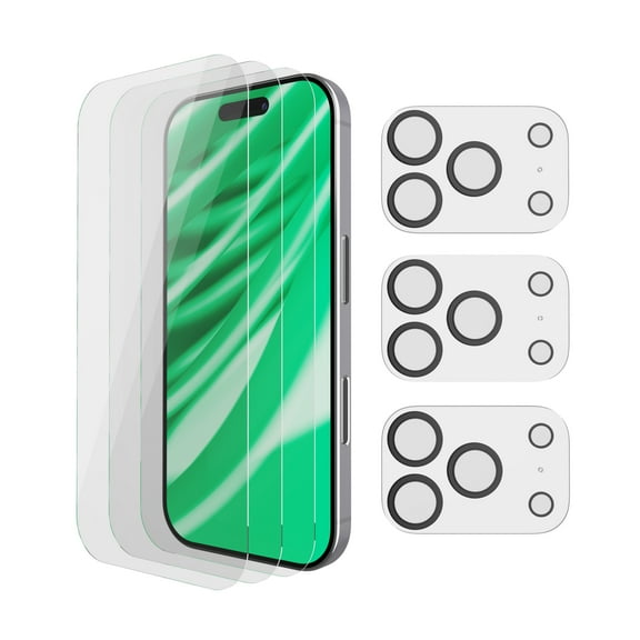 onn iPhone 17 Pro 3-Pack Glass Screen Protector with Camera Glass and Easy Installation Frame