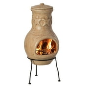 Beige Clay Chiminea Fire Pit 19" Outdoor Fireplace Maya Design Charcoal Stand