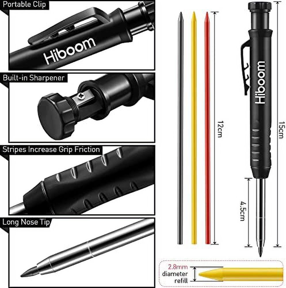  Hiboom Carpenters Pencil with12 Refills and Spring Loaded Nail  Set Tool, Hammerless Nail Remover Hinge Pin Punch Set Deep Hole Marker  Construction Heavy Duty Woodworking Pencils for Architect : Office Products