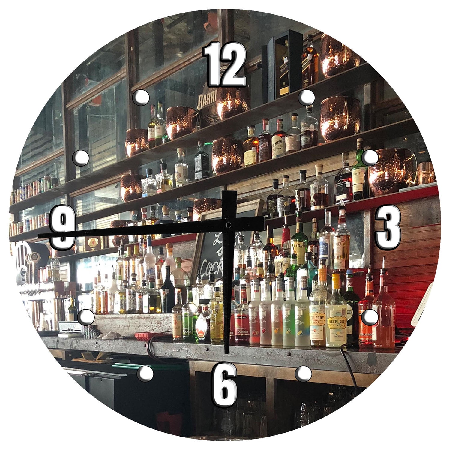 Large Wood Wall Clock 24 Inch Round Rustic Neighborhood Bar Clock for