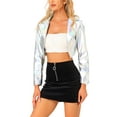 thumbnail image 4 of INSPIRE CHIC Women's Fashion Lapel Long Sleeve Metallic Holographic Shiny Jacket M Silver, 4 of 5