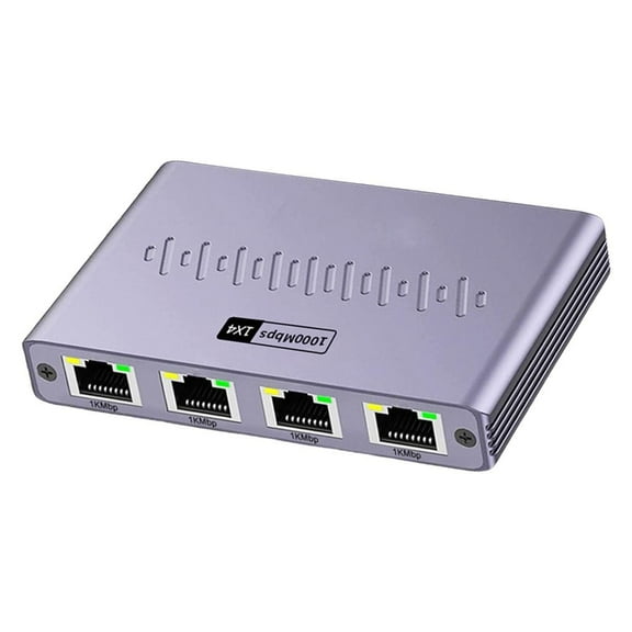 Necvior Gigabit Ethernet Splitter 1 to 4 Port RJ45 Networking Adapter RJ45 Ethernet Connector Aluminum Case for Home Office