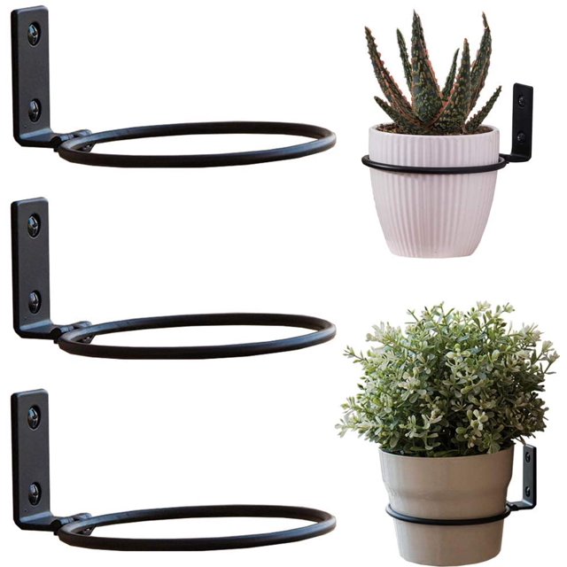 Soporte para macetas de pared, 3 piezas de anillo de metal para macetas, anillo para macetas, plegable, con tornillos, para jardines interiores, pasillos, vegetación interior (4 pulgadas negro) Sincero Electrónica