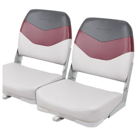 Low/High Back Boat Seat Folding Fishing Boat Seat 2 Packs (Light Grey/Red&Dark Grey)
