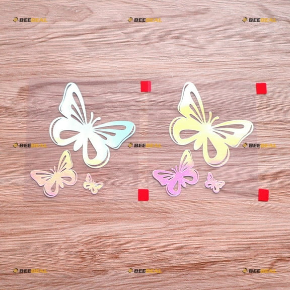Butterfly Three Decal Sticker Vinyl - 2 Pack Holographic Iridescent, 4 Inches - No Background Die Cut for Car Boat Laptop Cup