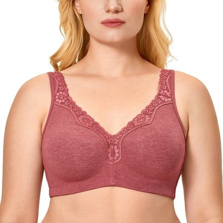 

Delimira Women s Wireless Contton Bras Lace Plus Size Non-Foam Comfort Bralette