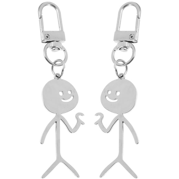 OUNONA 2pcs Metal Stickman Keychain Stainless Steel Metal Keychain Doodle Man Pendant (Buckle Style)