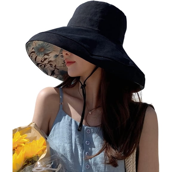 Kukuzhu Women Sun Hats Packable Reversible Bucket Hat Boho Printed Hat Wide Brim Summer Beach Cap UV Sun Protection