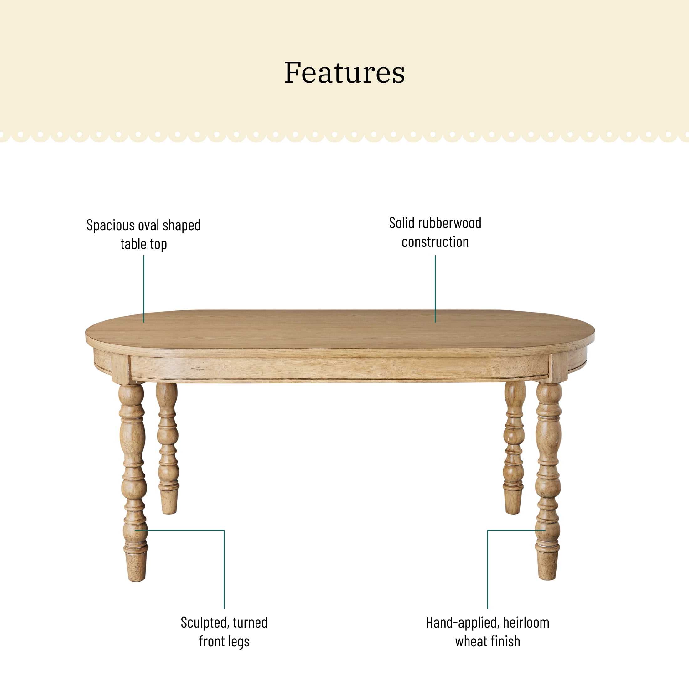 The Pioneer Woman Willa Dining Table, Heirloom Wheat Finish, Oval, Farmhouse Style