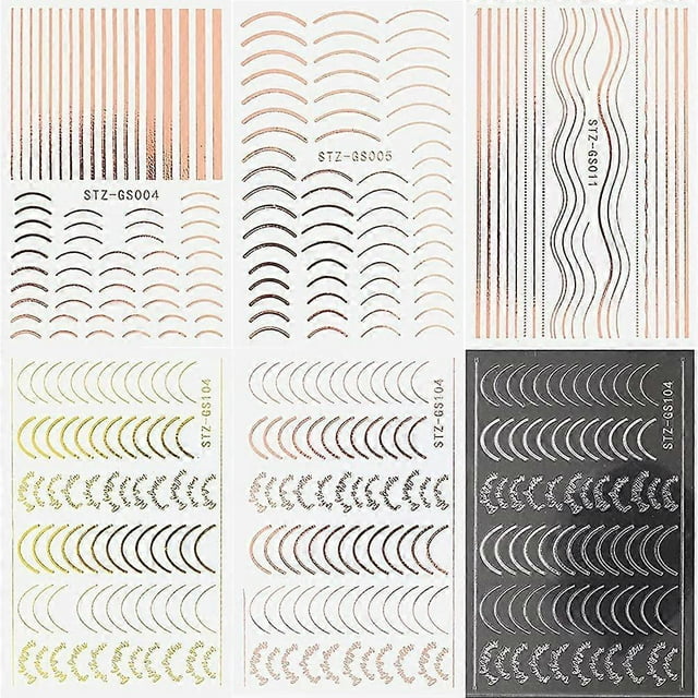 6 Sheet Nail Stickers DIY Metallic Nail Stickers Self Adhesive Nail Sticker Line Nail Art Striping Tape DIY Manicure Decoration