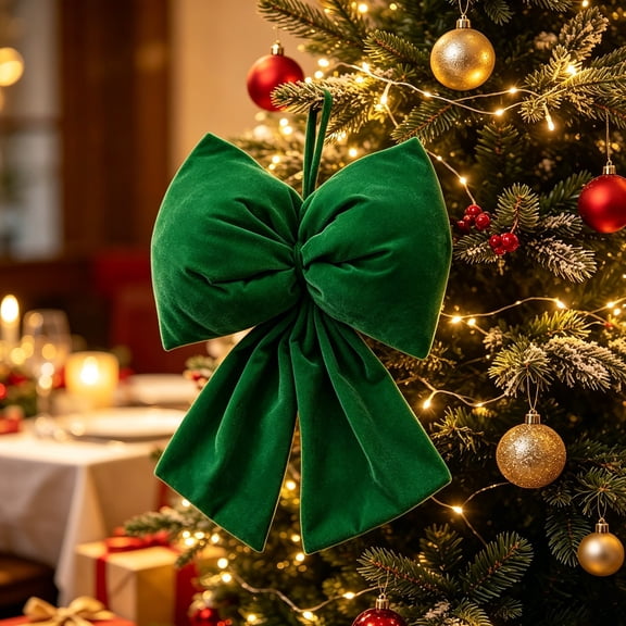Velvet Ribbon Bows,Large Plush Christmas Bow,Big Puffy Bow Christmas Hanging Ornament,Soft Stuffed Plush Velvet Xmas Statement Bow Decoration,Vintage Bow Knot for Wreath,Garland,Fireplace,Party