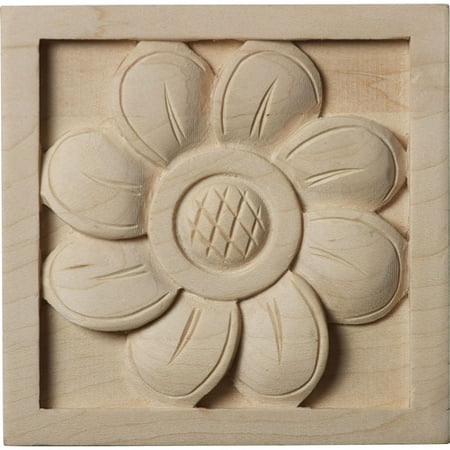 3 1/2"W x 3 1/2"H x 5/8"P Small Sunflower Square Rosette, Maple