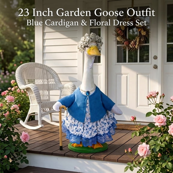 Liamobondopolis Grandma Style Porch Goose Outfits 23 Inch Costume Set with Floral Dress and Accessories for Yard and Patio Decor