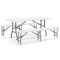 thumbnail image 1 of Gymax 3 PCS Folding Picnic Table Set w/ 6 ft Table & 2 Benches HDPE Tabletop Bench Top Coffee, 1 of 8