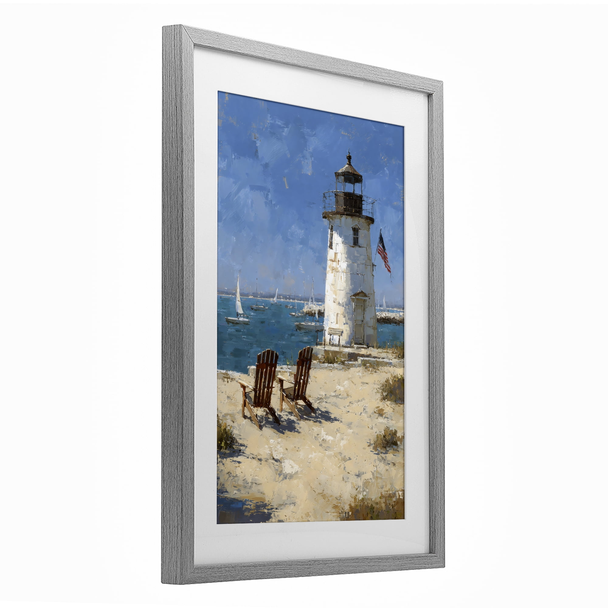 Stupell Industries Summer at Lighthouse Bay Gray Framed Print Under Glass, design by Petal Prints Design