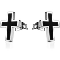2 PCS Unisex Tainless Steel Black Flat Cross Stud Earrings Personalized Unique Gothic Biker Punk Earrings for Women Men Statement Jewelry Gifts
