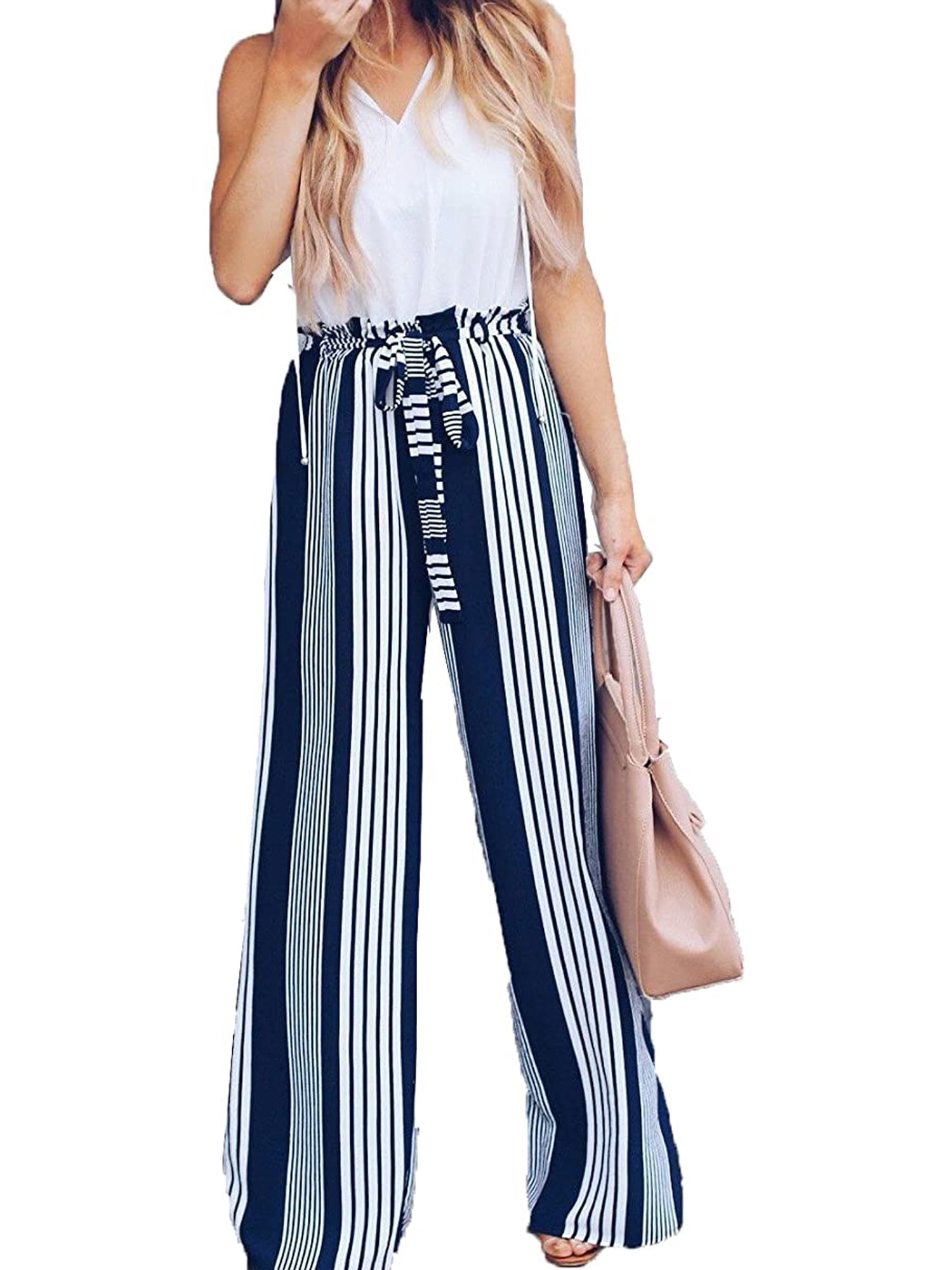 Striped Wide Leg Trousers High Waist 
