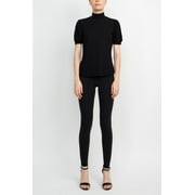 Philosophy Mock Neck Short Sleeve Top-BLACK / M