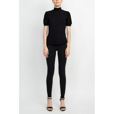 Philosophy Mock Neck Short Sleeve Top-BLACK / M