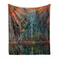 thumbnail image 1 of Leaves Soft Flannel Fleece Throw Blanket, Forest with Tree Reflections over the Lake Rural Forest Charm Scenic Concept, Cozy Plush for Indoor and Outdoor Use, 60" x 80", Brown Red, by Ambesonne, 1 of 6