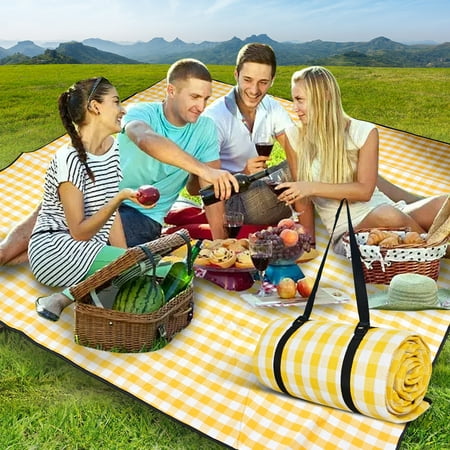 Lychee Outdoor Picnic Blanket, Portable Large Waterproof Outdoor Picnic Mat, 3-Layer Sandproof Blanket Foldable for Picnic Camping on Park Beach and Grass, 78.7"x78.7", Yellow