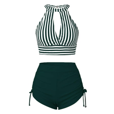 Divhosrg High Waisted Swimsuits for Women Plus  Bikini Sets for Women Cheeky  Girls Bathing Suit  Womens Swimwear Tops  Dark Green Swim Suits for Women 2025 Bikini S