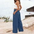 thumbnail image 4 of Women's Beach Vacation Pants Seaside Solid Comfy Casual Pocket Regular Long Pants Cotton Linen Trousers, 4 of 5