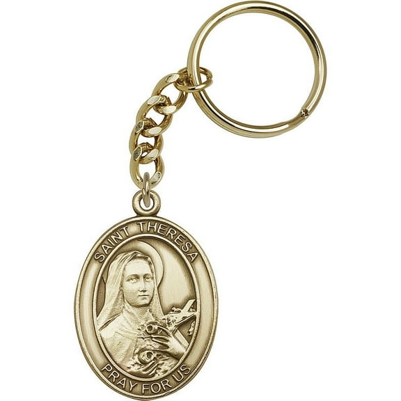 Antique Gold-Plated St. Theresa Keychain 1 7/8 x 1 1/4 inches