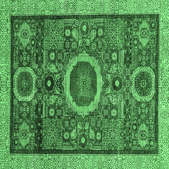 Ahgly Company Indoor Square Abstract Emerald Green Modern Area Rugs, 5' Square