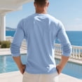 thumbnail image 5 of Domuza Mens Long Sleeve Henley Shirts Cotton 3-Button Casual Stylish T-Shirts Fall Solid Color Soft Comfy Regular Fit Basic Tops Light Blue L, 5 of 5