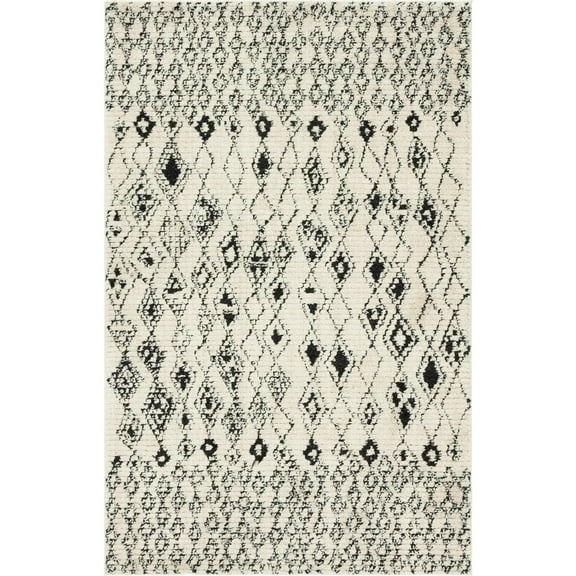 5' x 8' Ivory and Black Tribal Motifs Rectangular Area Throw Rug