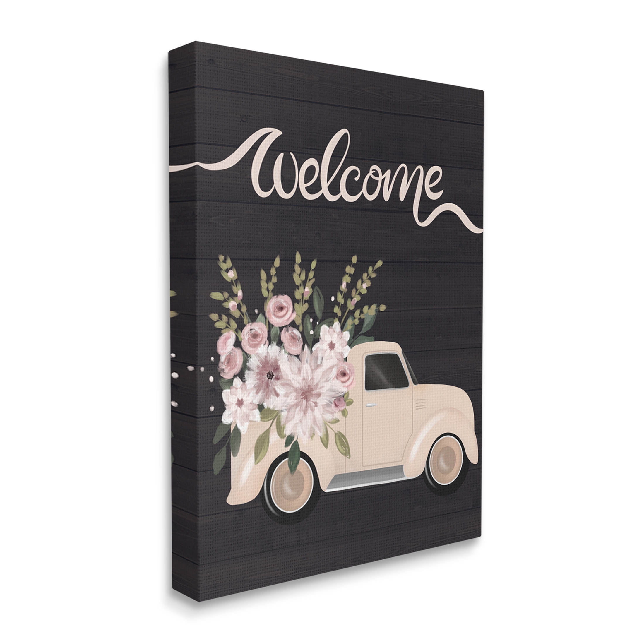 Floral Welcome Country Truck Transportation Graphic Art Gallery Wrapped Canvas Print Wall Art
