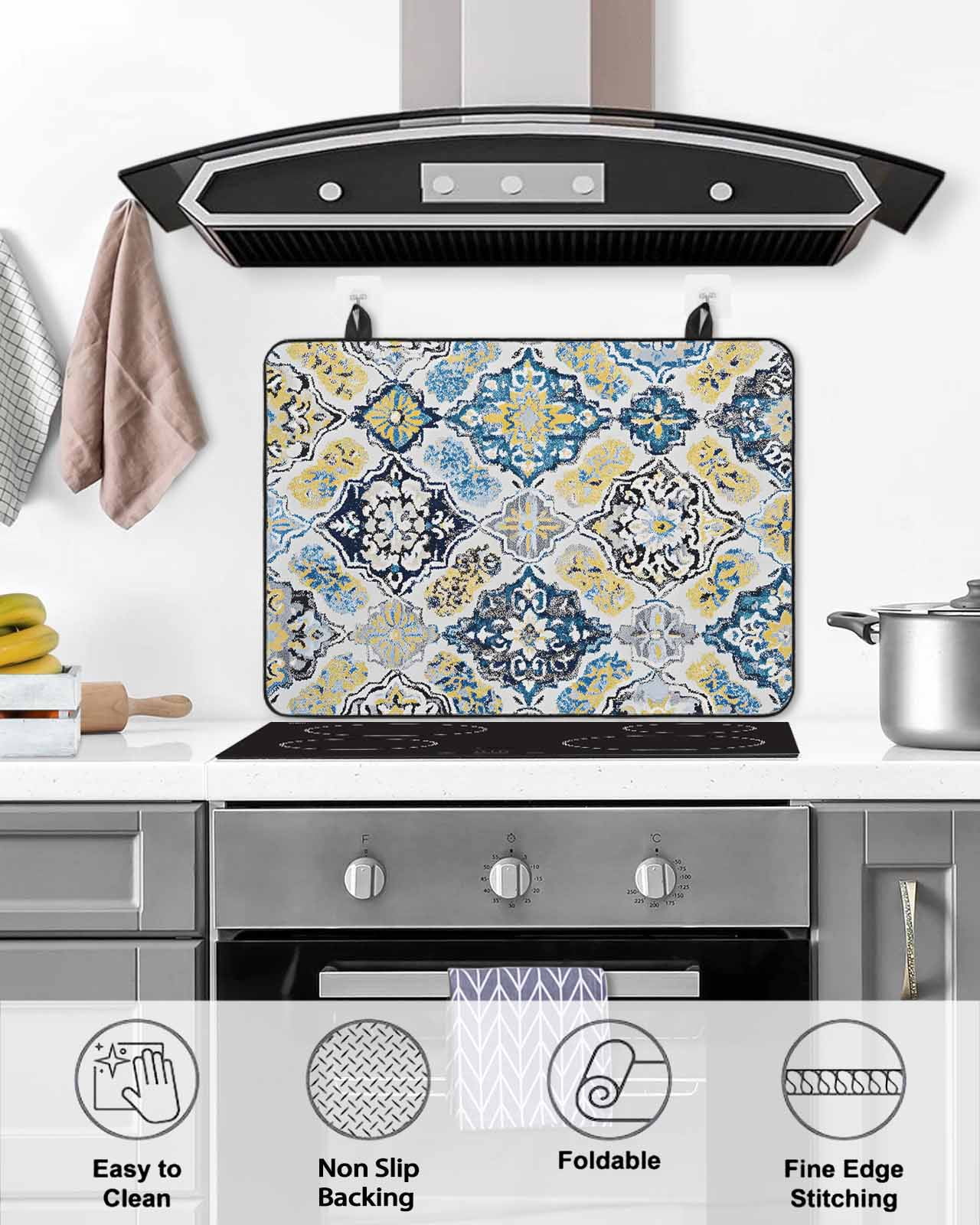 nqOlkjepod Large Induction Cooktop Protector Mat 36"x21", Boho Etnic Stove Top Covers for Electric Stove, Vintage Colorful Country Abstract Geometric Stove Burner Cover Mats, Glass Top Stove Cover