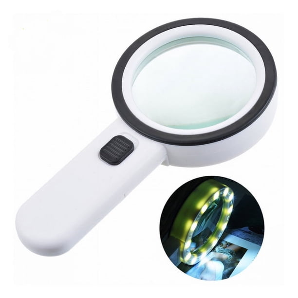 Lupa de lectura con 12 luces LED y lente de doble cristal con aumento de 30x. Para leer fácilmente monedas, sellos y mapas. Ideal para personas con degeneración macular.