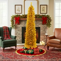 Northlight Pre-Lit Pencil Tinsel Artificial Christmas Tree - 6' - Gold - Clear Lights - Red Wire