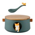thumbnail image 1 of Tazón De Cerámica Para Ramen Con Tapa Creativity Shiba Inu Reliefs College Essentials Green Sunnimix Tazón de ramen, 1 of 8