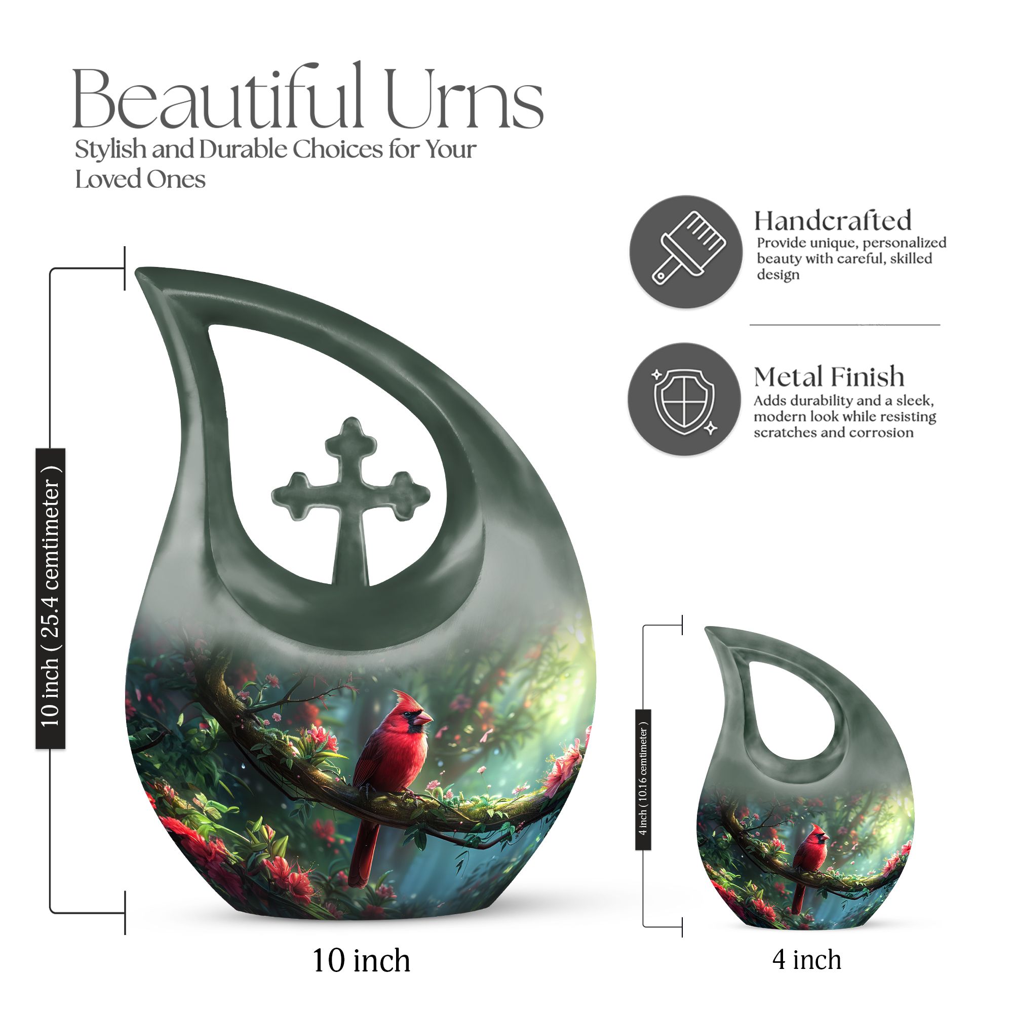 MUKTIVE Red Cardinal Bird in Jungle Combo Sets Memorial Urns for Human Ashes Adult Female, Cremation Urn for Adult Man & Women Ashes, Funeral Burial, (1 Large 10 ", 4 Keepsake 3 ")