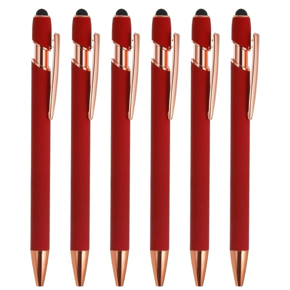 Bolígrafo Uxcell con punta de stylus, bolígrafo de metal, tinta negra, punta media de 1.0 mm, estilo 2, paquete de 6 en rojo