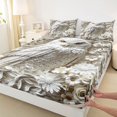 thumbnail image 5 of Manfei Emboss Owl Print King Sheets, White Floral Groovy Bedding, Off White, 4-Piece, 1 Flat Sheet, 1 Fitted Sheet and 2 Pillowcases, 5 of 6