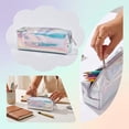 thumbnail image 6 of romoty Holographic Clear Pencil Case, Blue Iridescent Zipper Stationery Pouch Portable Cosmetic Makeup Bag for Desk Office Adults, 6 of 7