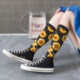 thumbnail image 5 of Xecao Black Marble Pattern Sunflower print thigh-high socks, crafted for both men and women with a stretchy, high-opaque design perfect for daily wear, 5 of 6