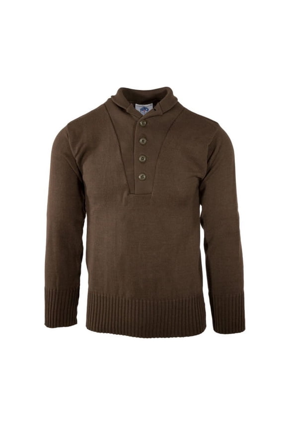 GI Men's 5 Button Sweater, 100% Knitted Wool, Made in USA, Brown, Size Small