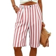 thumbnail image 2 of Favoffer Women Linen Knee Length Shorts High Waist Stripe Pattern Wide Leg Loose Side Pockets Breathable Casual Bottoms for Summer Shopping Outdoor Trips, 2 of 9