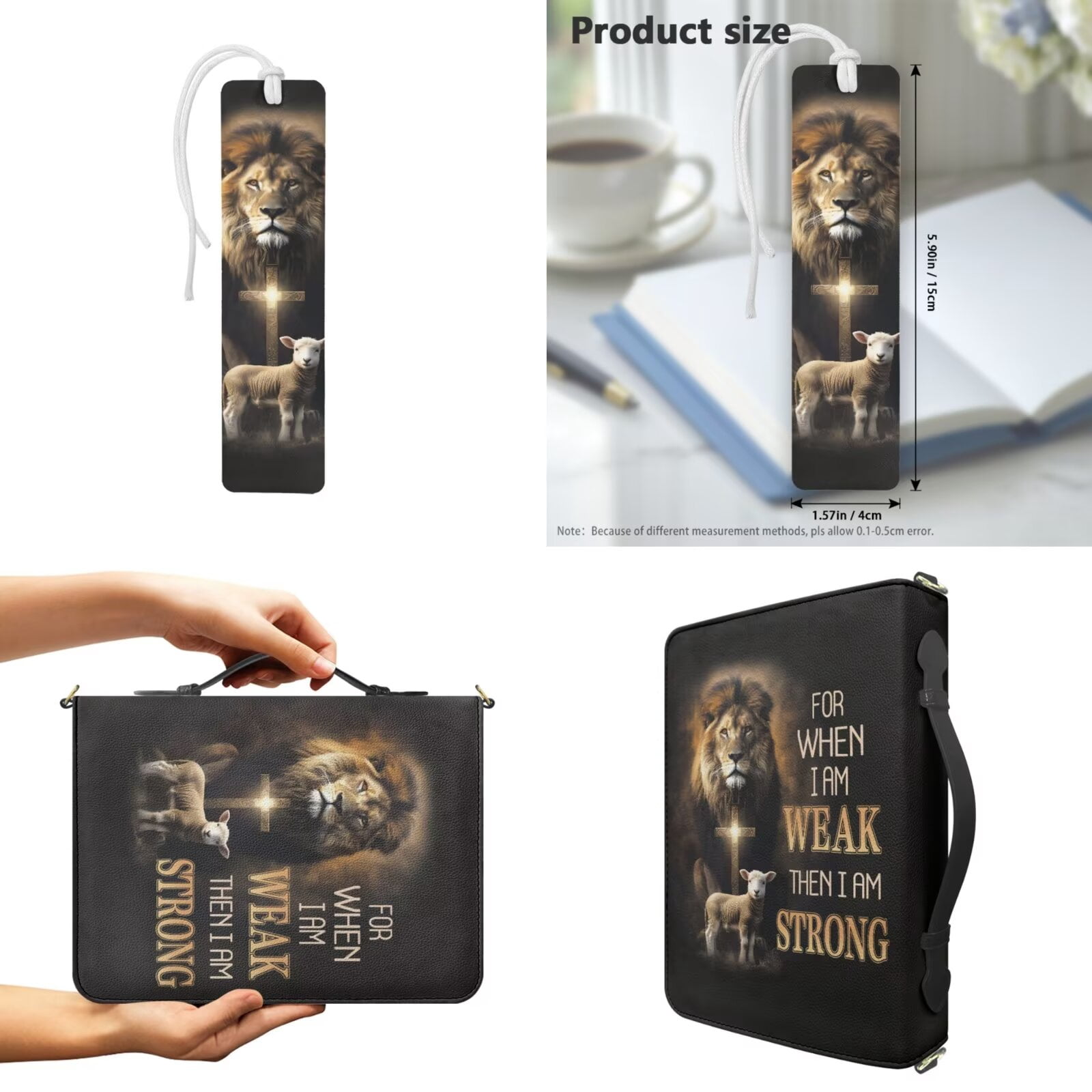 Kuiaobaty Lion Sheep Cross Print Bible Covers for Women Men Leather Bible Bag with Shoulder Strap Lightweight Bibles Study Accessories with Bookmark Gifts for Christian, Black