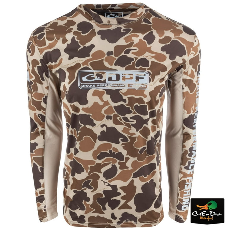 DRAKE PERFORMANCE FISHING DPF SHIELD 4 ARCHED MESH BACK LONG SLEEVE CREW  NECK - DRAKE OLD SCHOOL CAMO 
