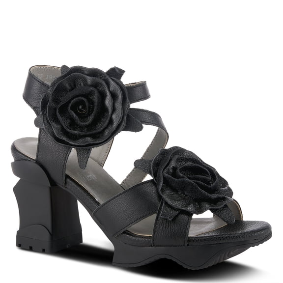 Spring Step L'Artiste Shelly – Women's Hand-Painted Floral Leather Platform Sandal with Adjustable Ankle Strap - Artistic Block Heel For Everyday Wear