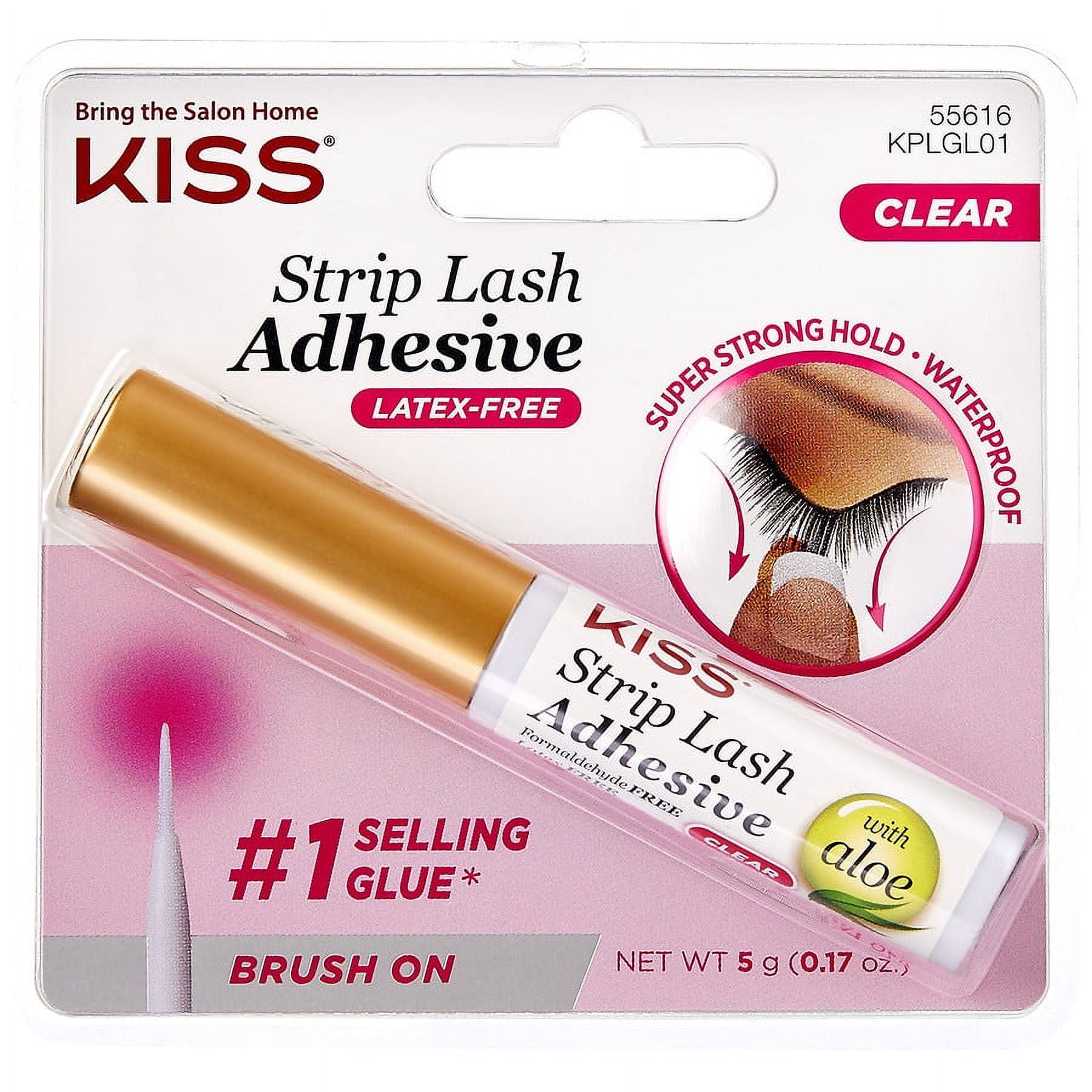 Kiss Latex Free Brush-On Strip Lash Adhesive with Aloe, Net Wt. 5g (0.17  oz.) - Clear