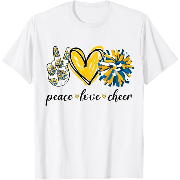 Peace Love Cheerleading Blue Yellow T-Shirt